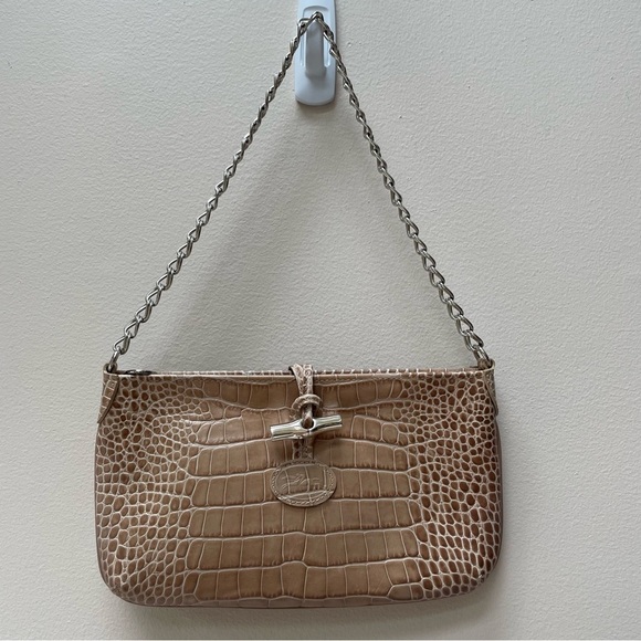 Longchamp Small Alligator Croc Embossed Chain Link Strap Roseau Shoulder Bag - Picture 15 of 16